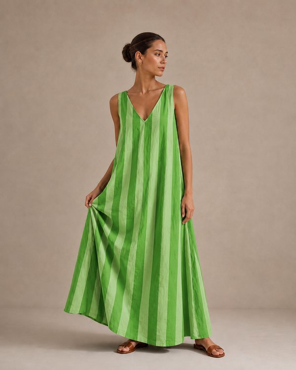 Meera Maxi Dress- Green Striped
