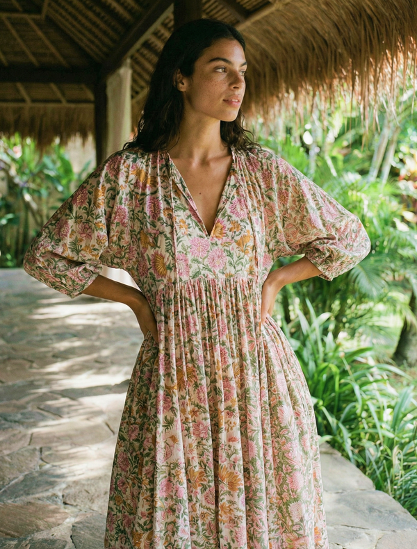 Rustic Blossom Midi Dress