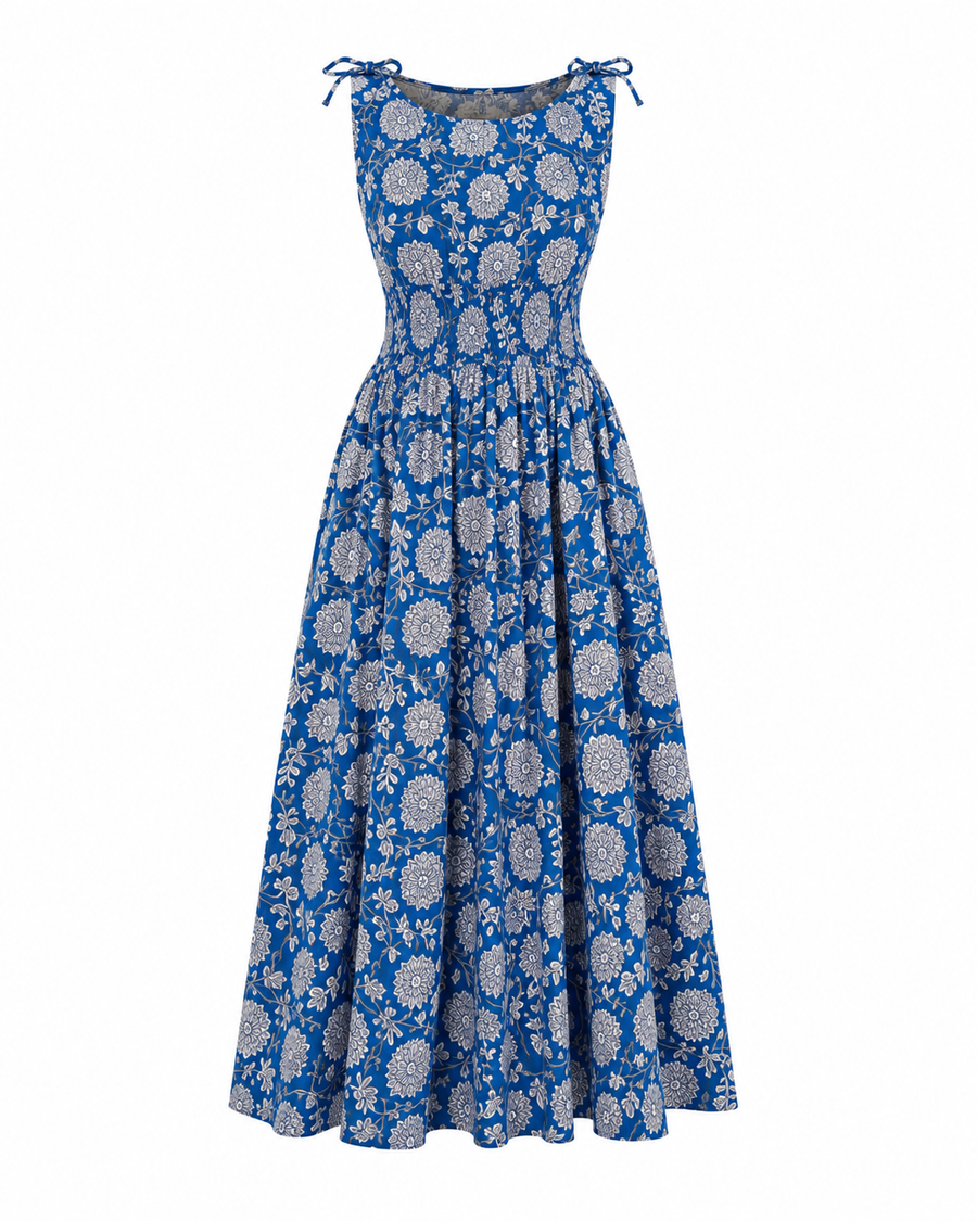 Blue Chrysanthemum Maxi Dress