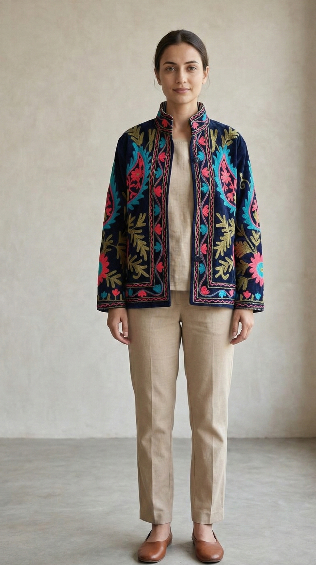 Floral Hand-Embroidered Velvet Jacket