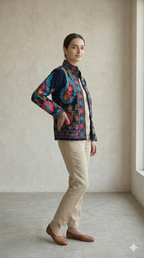 Floral Hand-Embroidered Velvet Jacket