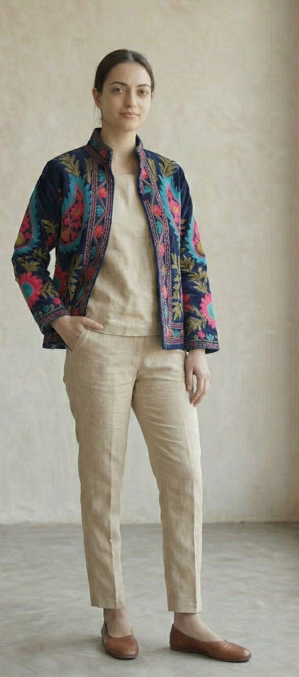 Floral Hand-Embroidered Velvet Jacket