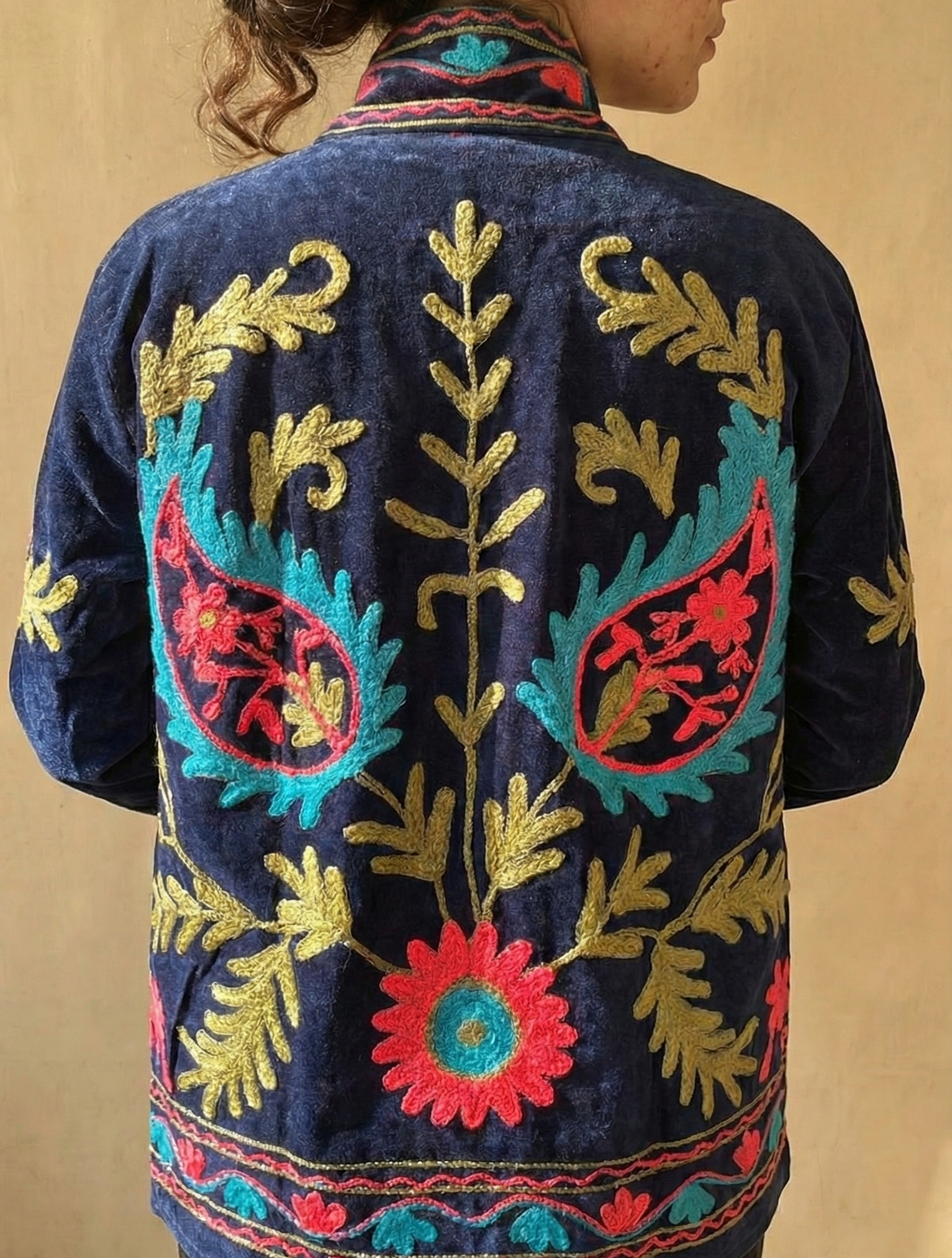 Floral Hand-Embroidered Velvet Jacket