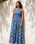 Blue Chrysanthemum Maxi Dress