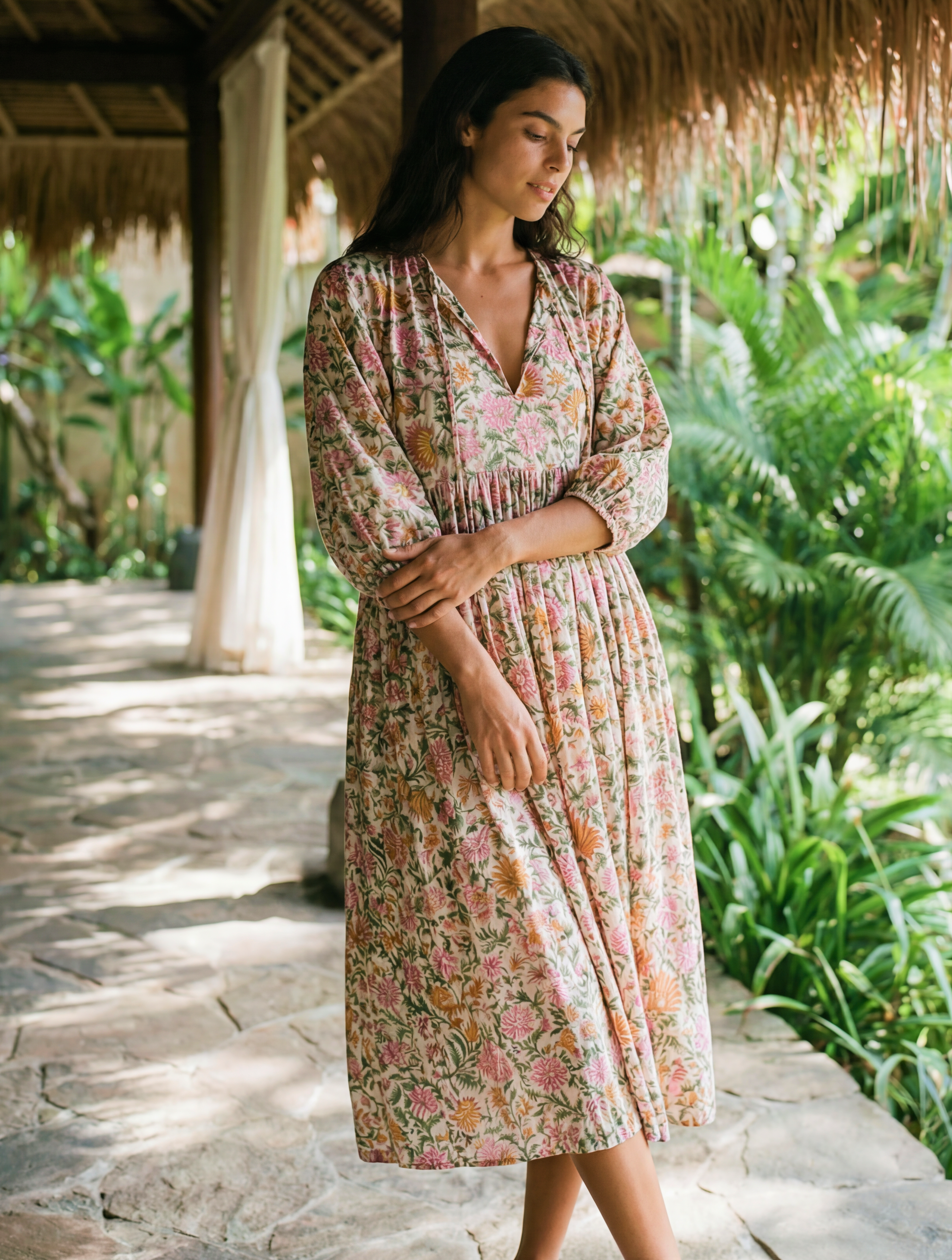 Rustic Blossom Midi Dress