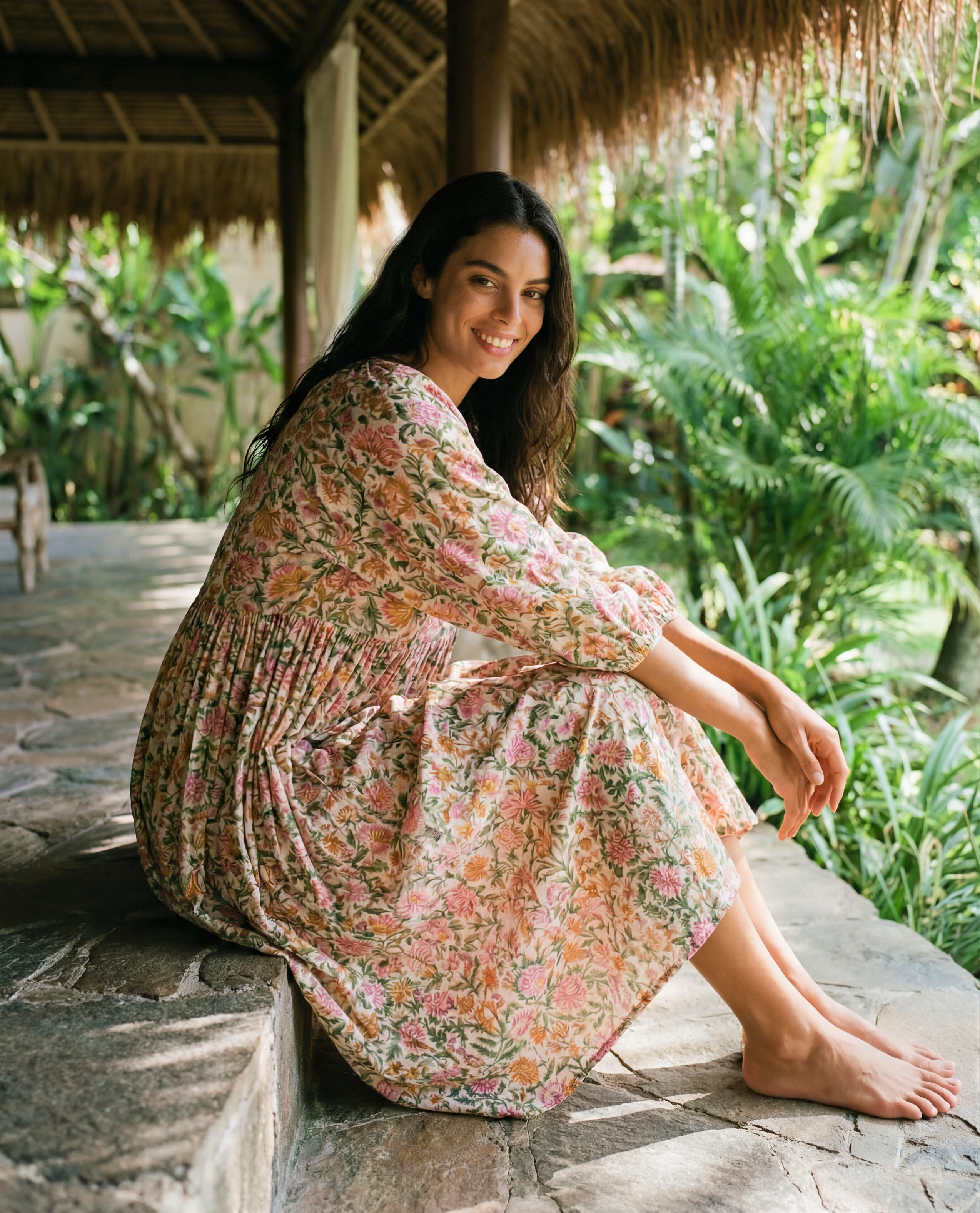 Rustic Blossom Midi Dress