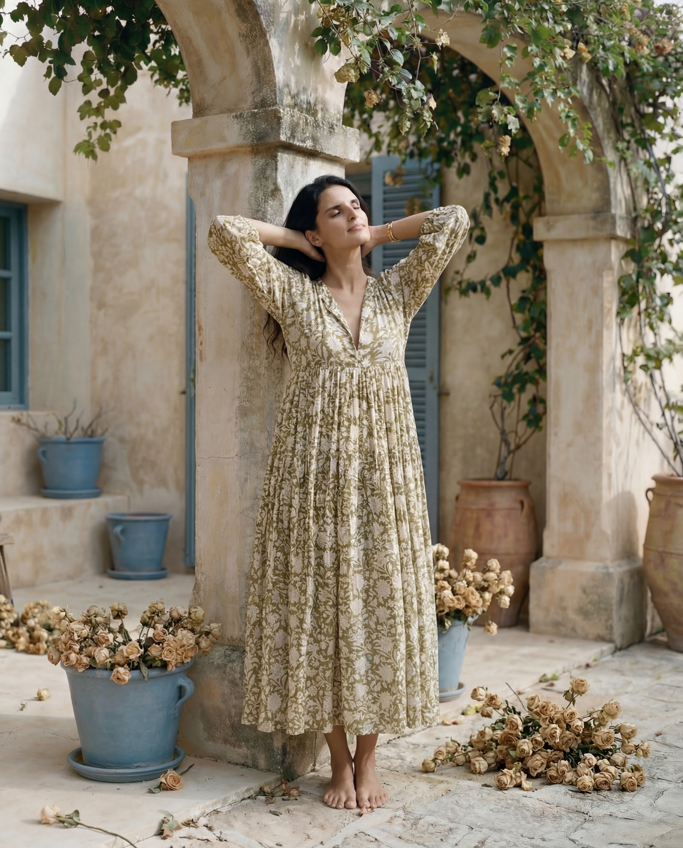 Solene Midi Dress ~ Olive Grove