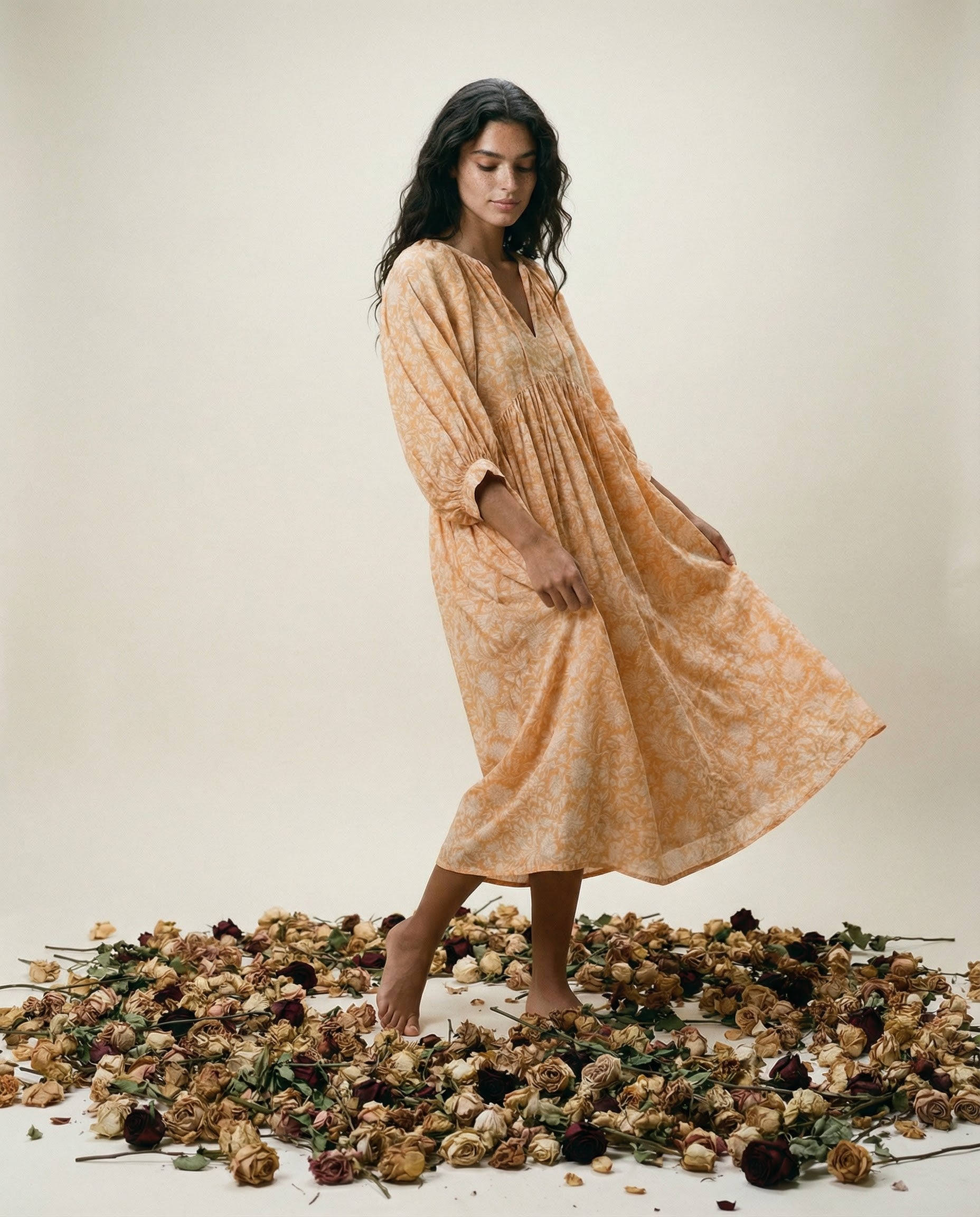 Amber Bloom Midi Dress ~ Tangerine