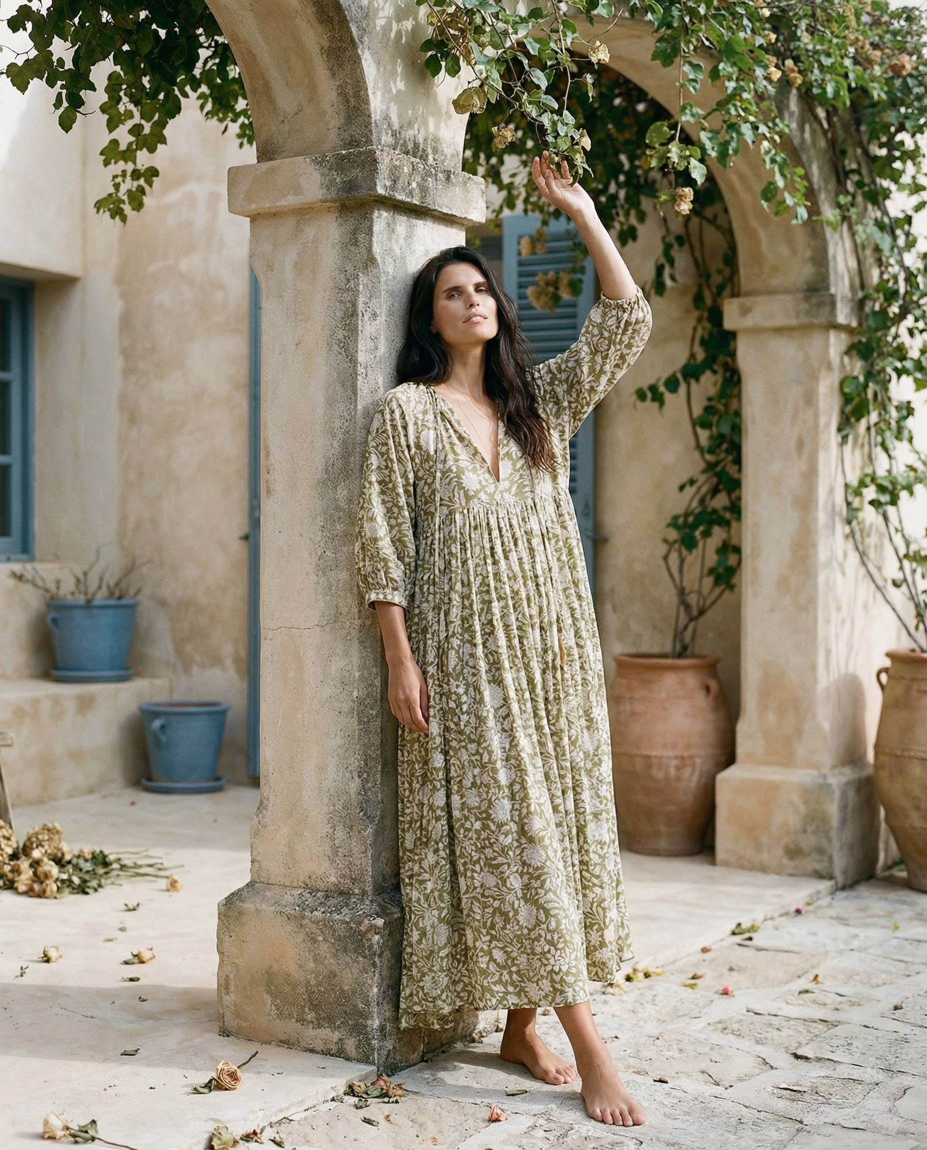 Solene Midi Dress ~ Olive Grove
