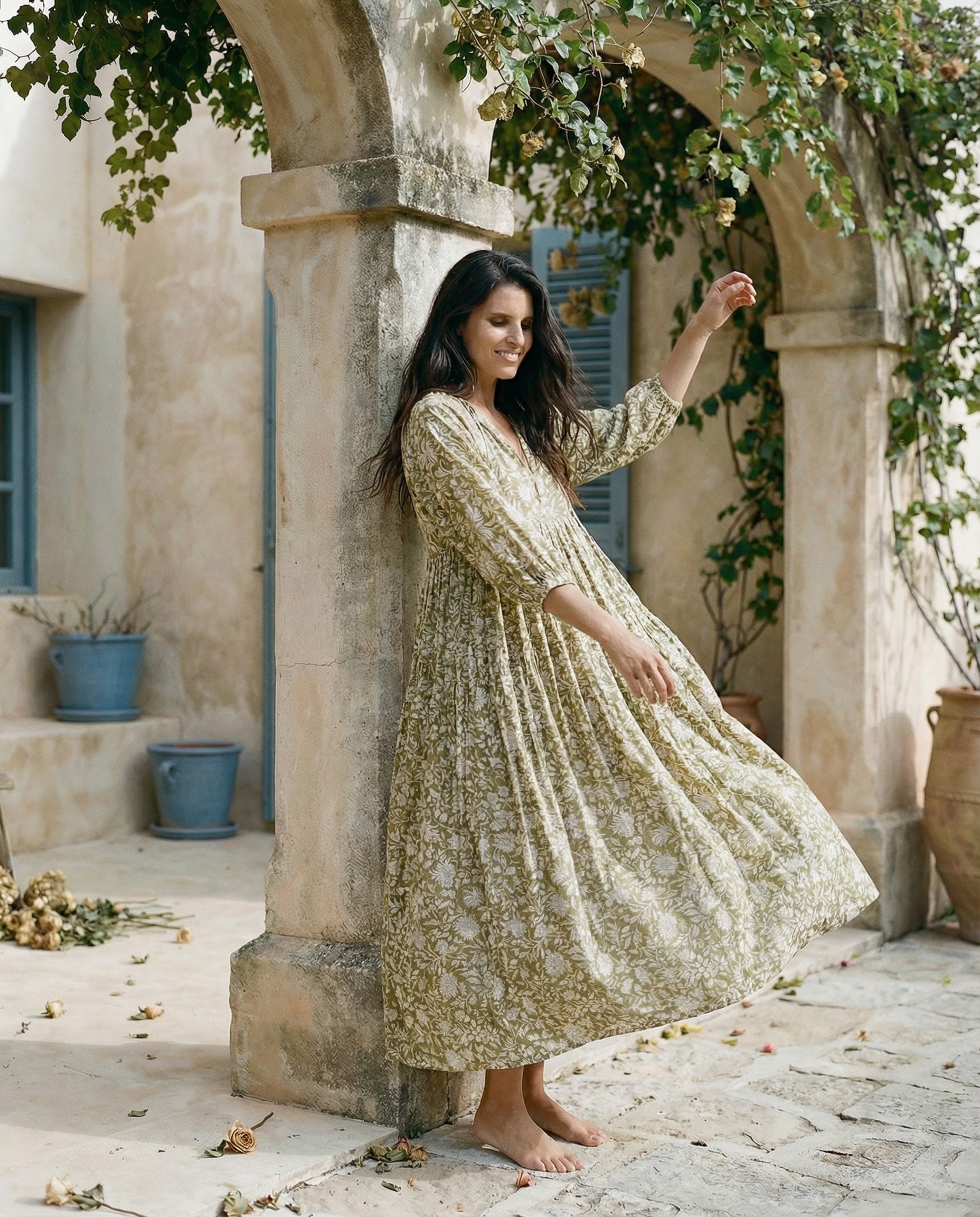 Solene Midi Dress ~ Olive Grove