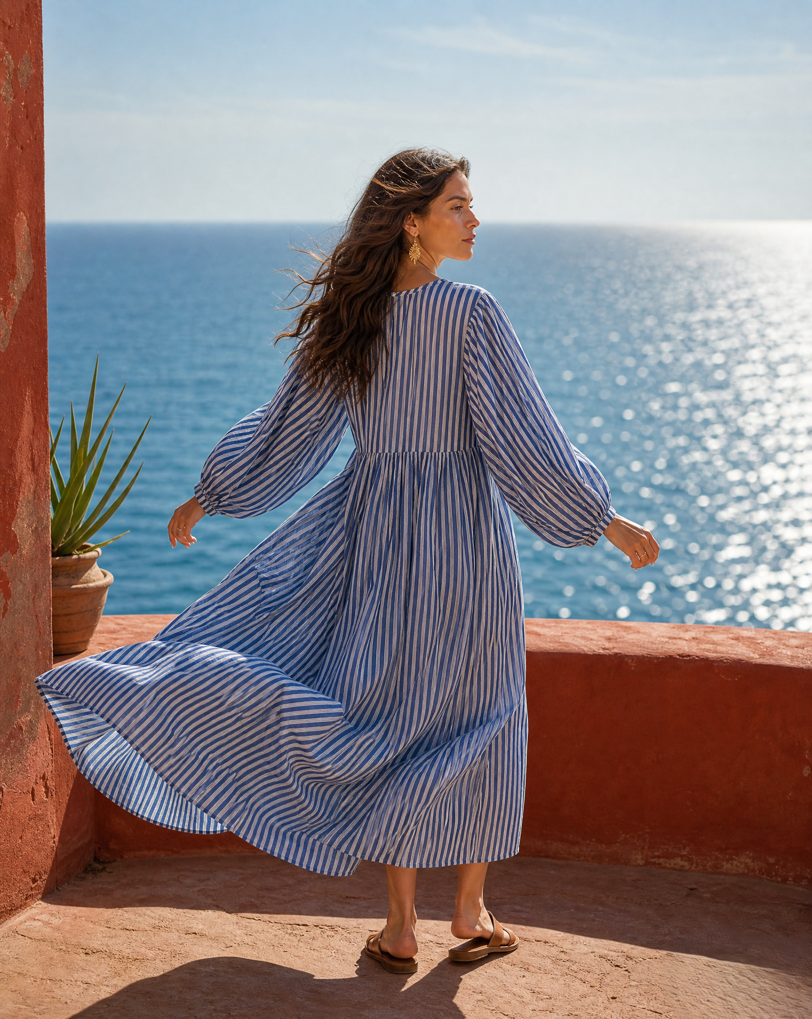 Azure Breeze Midi Dress - hand block print cotton midi dress, styled look