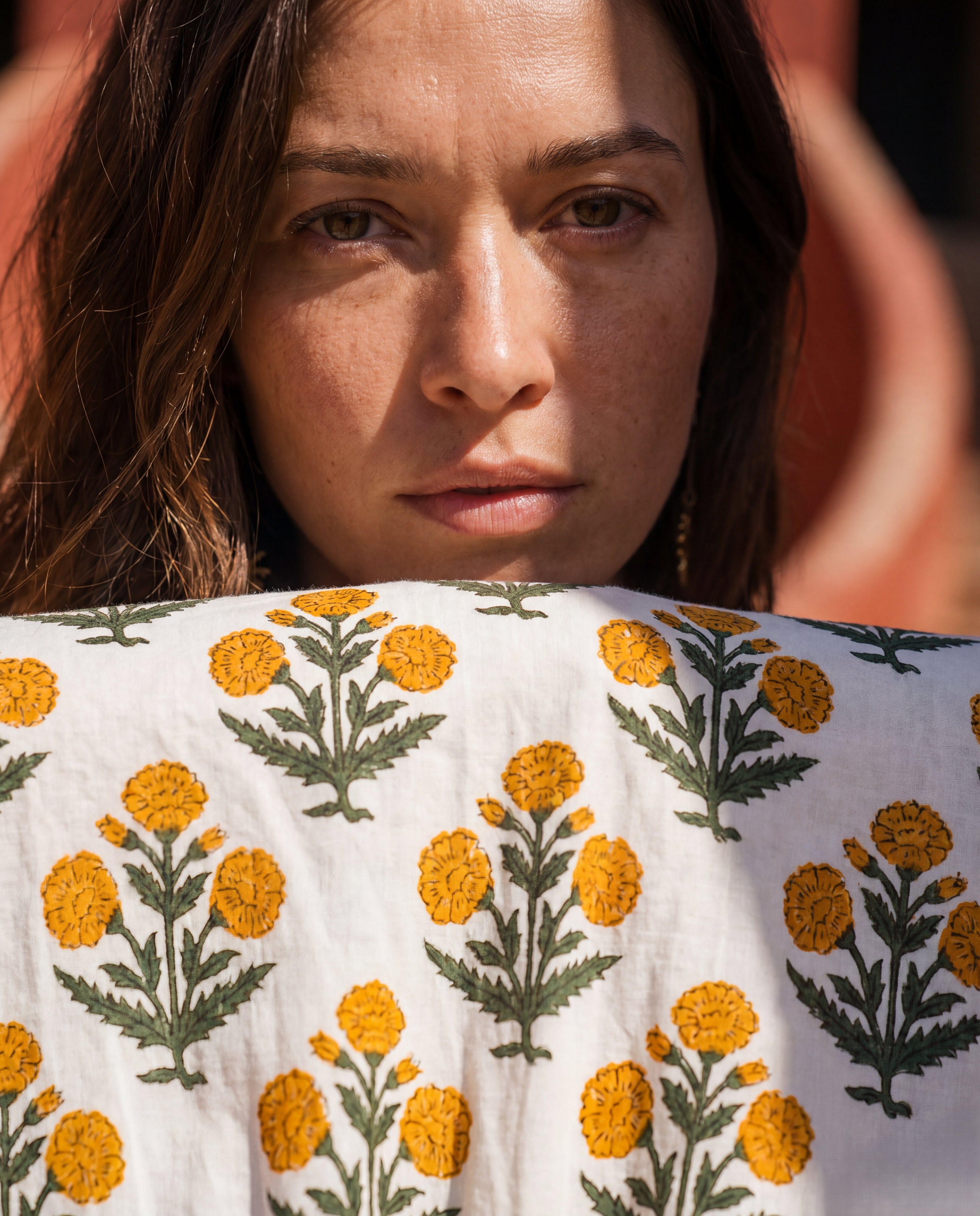 Back view of Gulab Midi Dress Golden Marigold, hand block print cotton dress