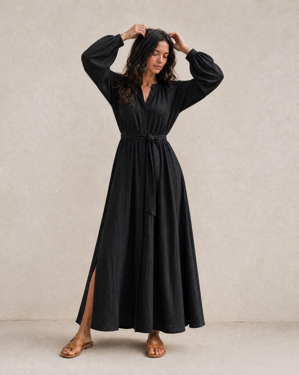 Midnight Bloom Maxi Dress - hand block print cotton dress by Threads of Gulab, front view