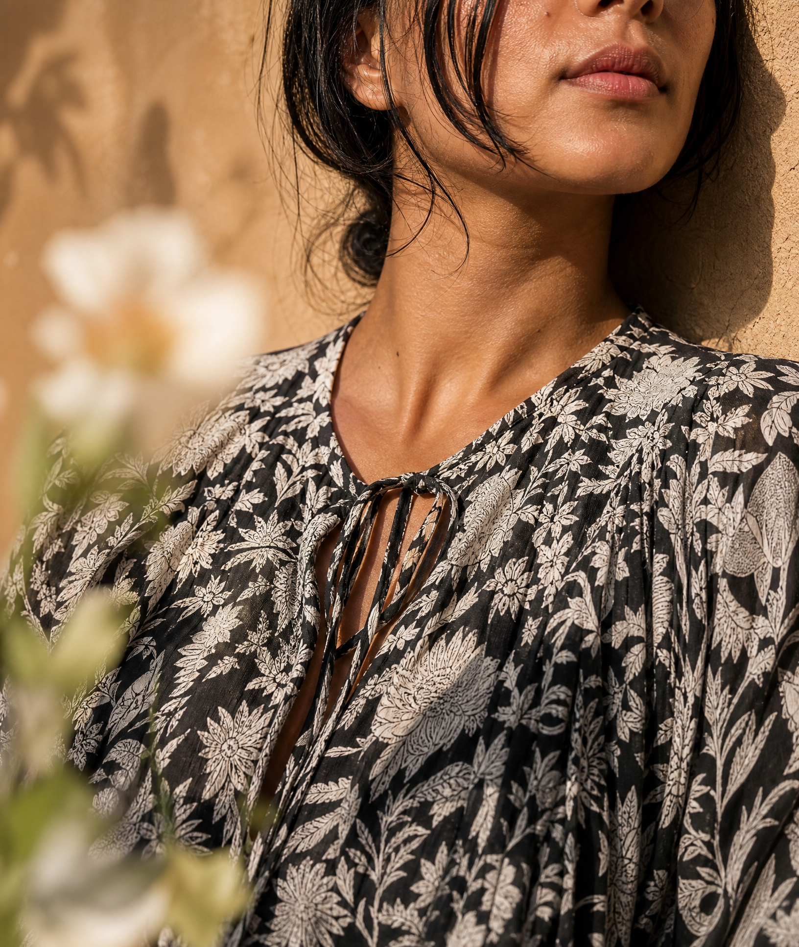 Midnight Bloom Mini Dress - hand block print cotton mini dress, styled look