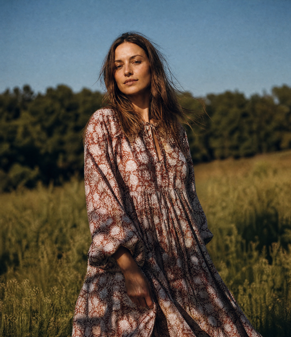 Meadow Grace Block Print Midi Dress