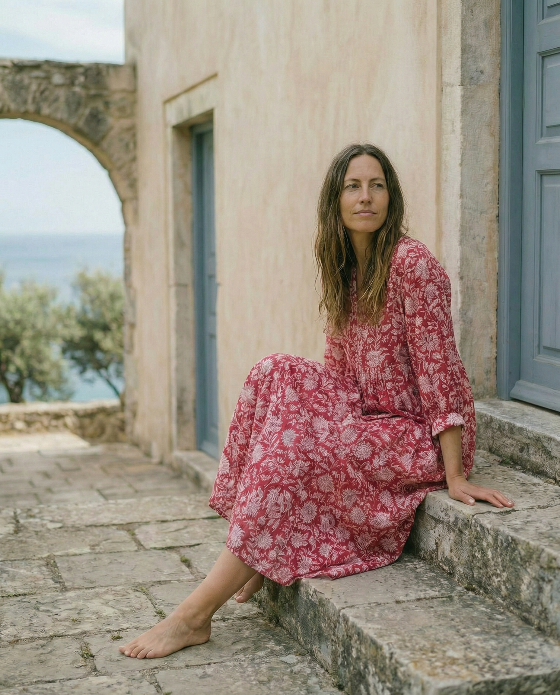 Solene Midi Dress ~ Crimson Bloom