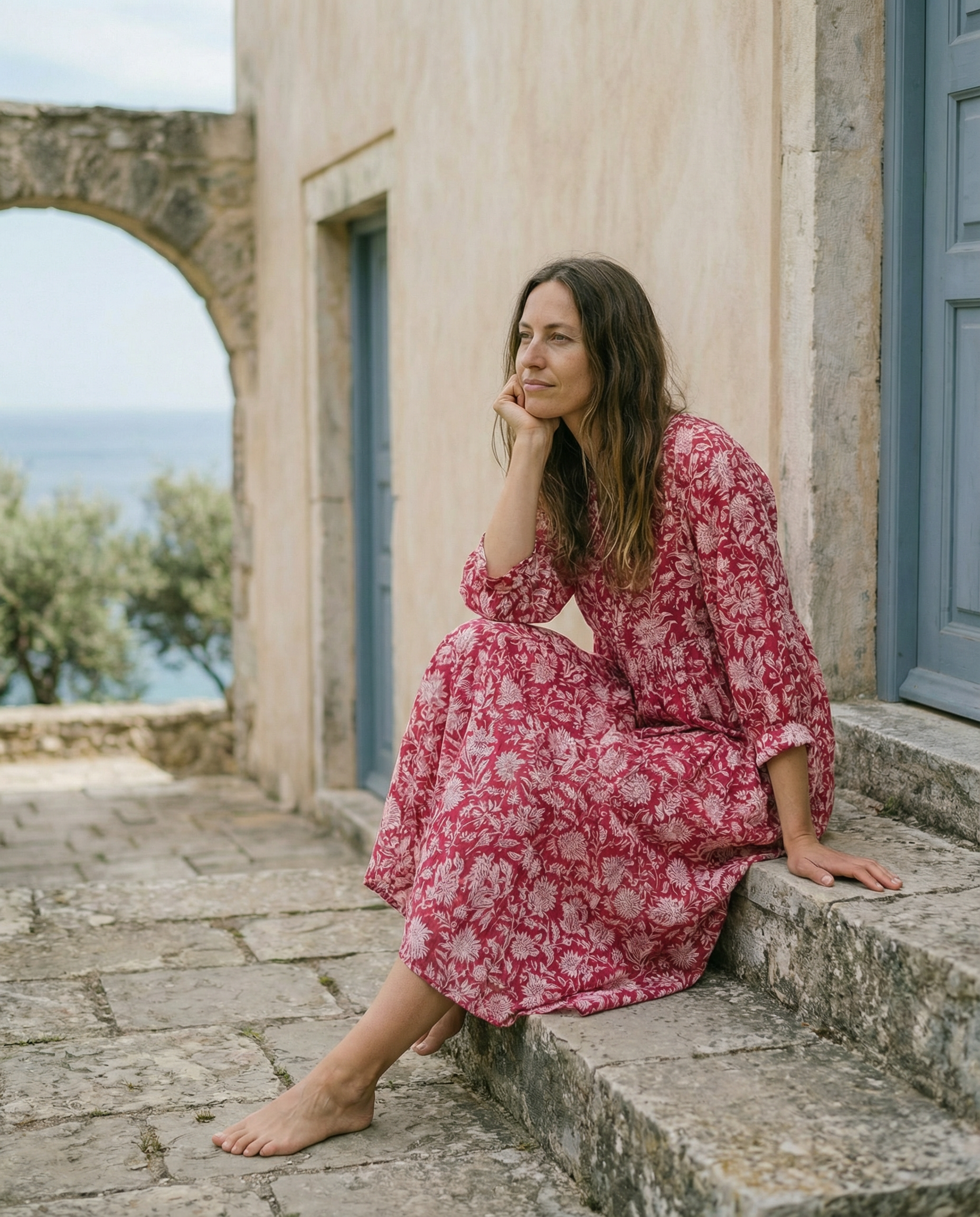 Solene Midi Dress ~ Crimson Bloom