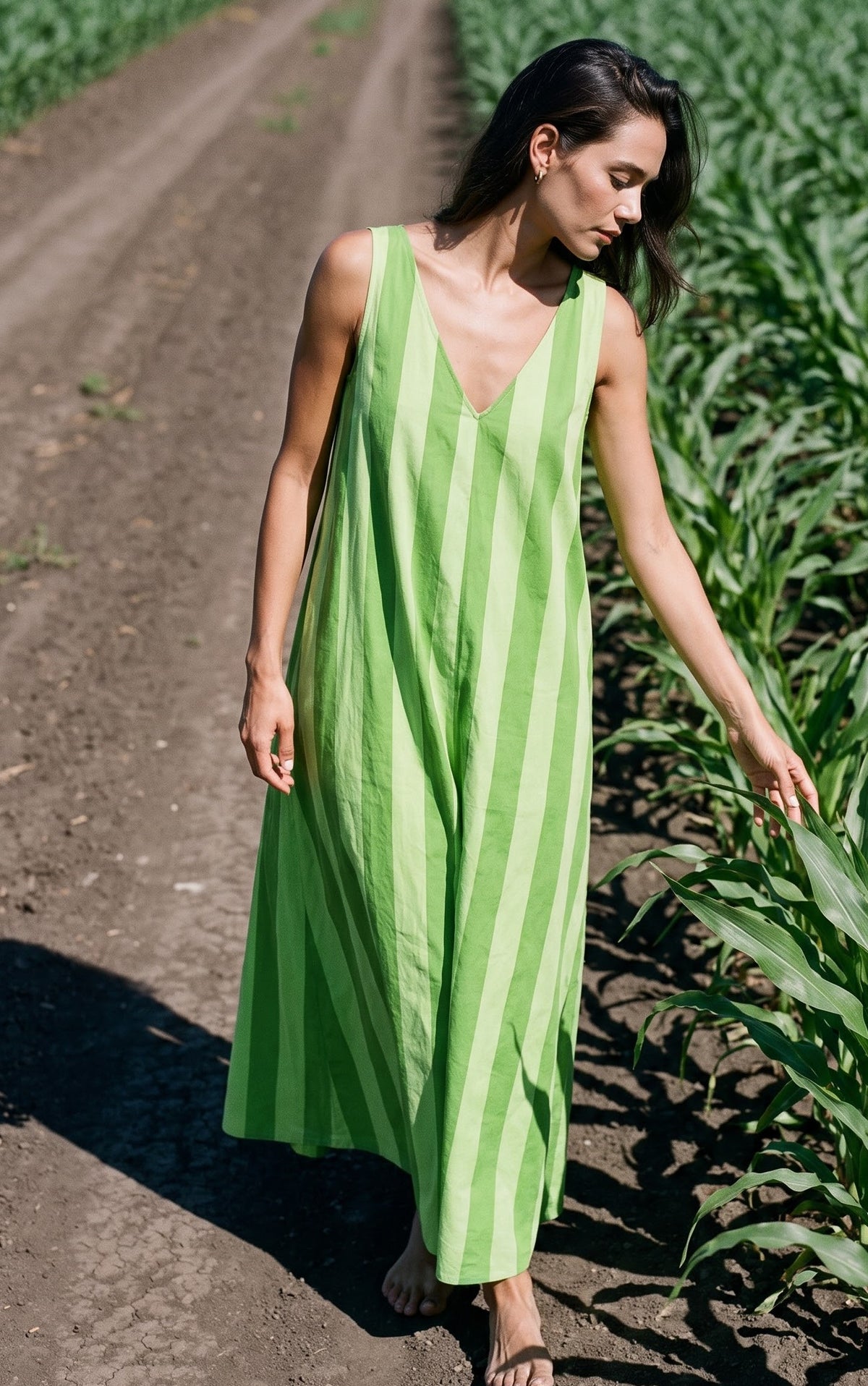 Meera Maxi Dress- Green Striped