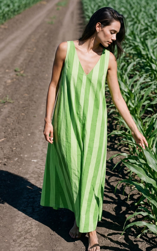 Meera Maxi Dress- Green Striped