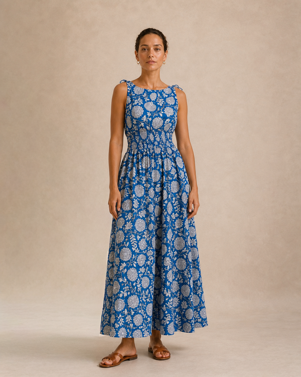 Blue Chrysanthemum Maxi Dress