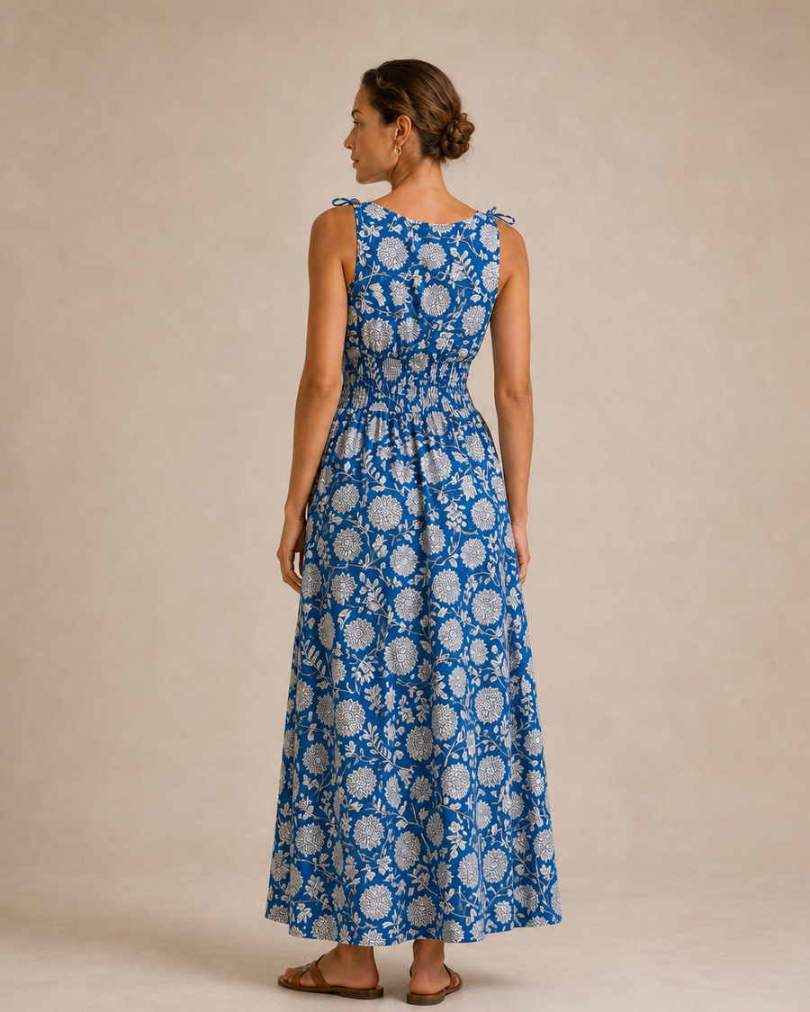 Blue Chrysanthemum Maxi Dress