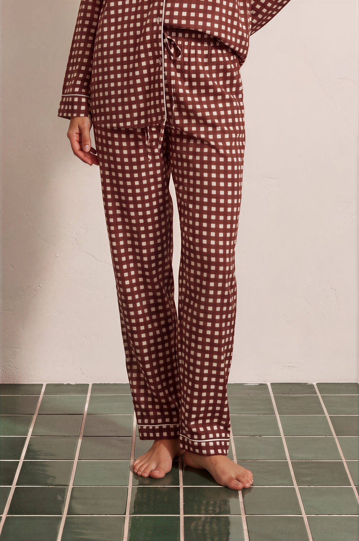 Rosewood Check Pajama Set — rust check cotton sleepwear set