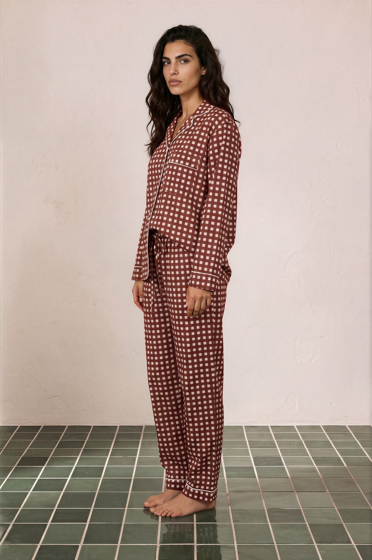 Rosewood Check Pajama Set — rust check cotton pajama set