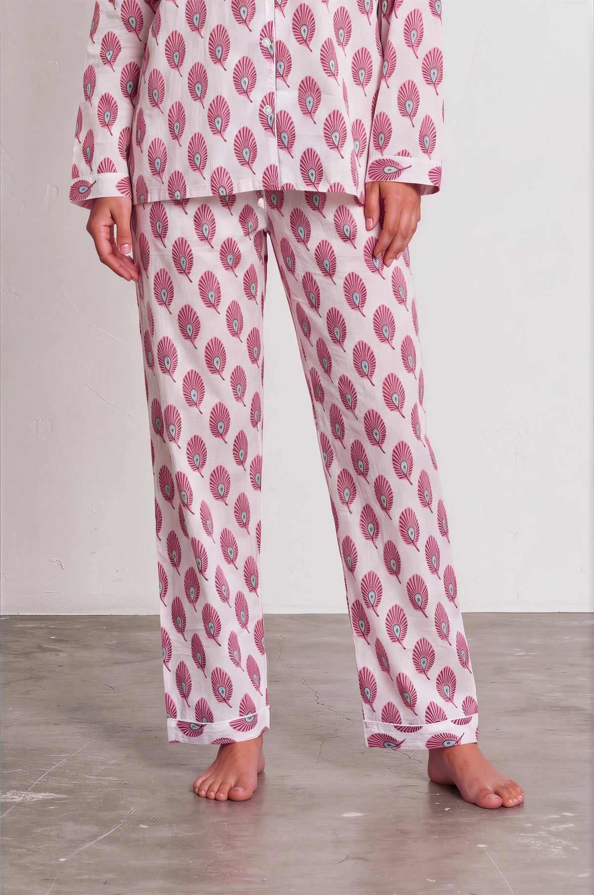 Pink Plume Cotton Pajama Set — pink plume print cotton pajama set