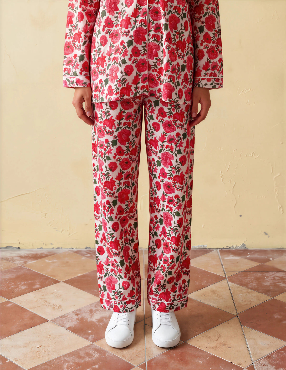 Scarlet Bloom Cotton Pajama Set — red floral cotton sleepwear set
