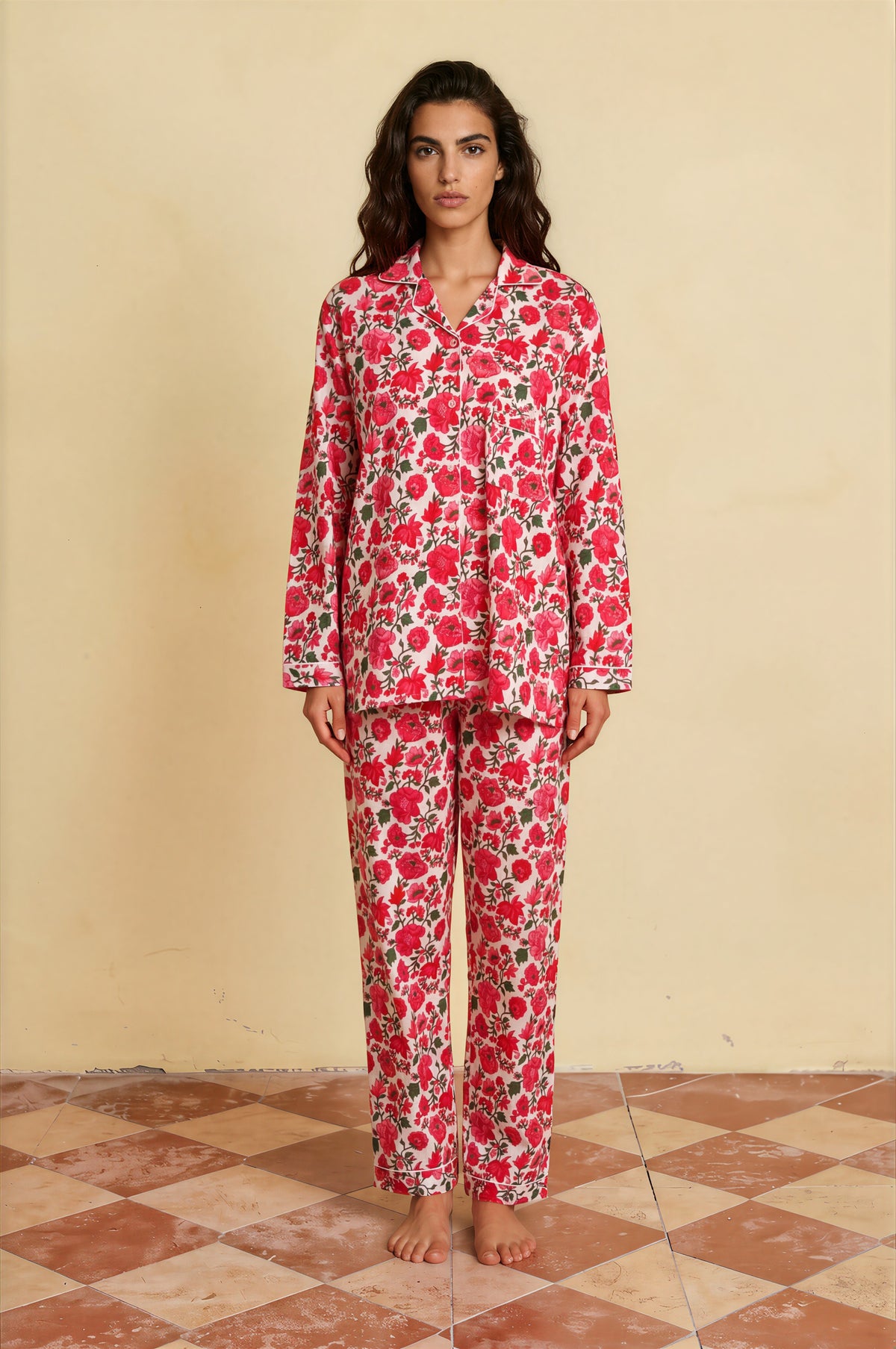 Scarlet Bloom Cotton Pajama Set — red floral cotton pajama set