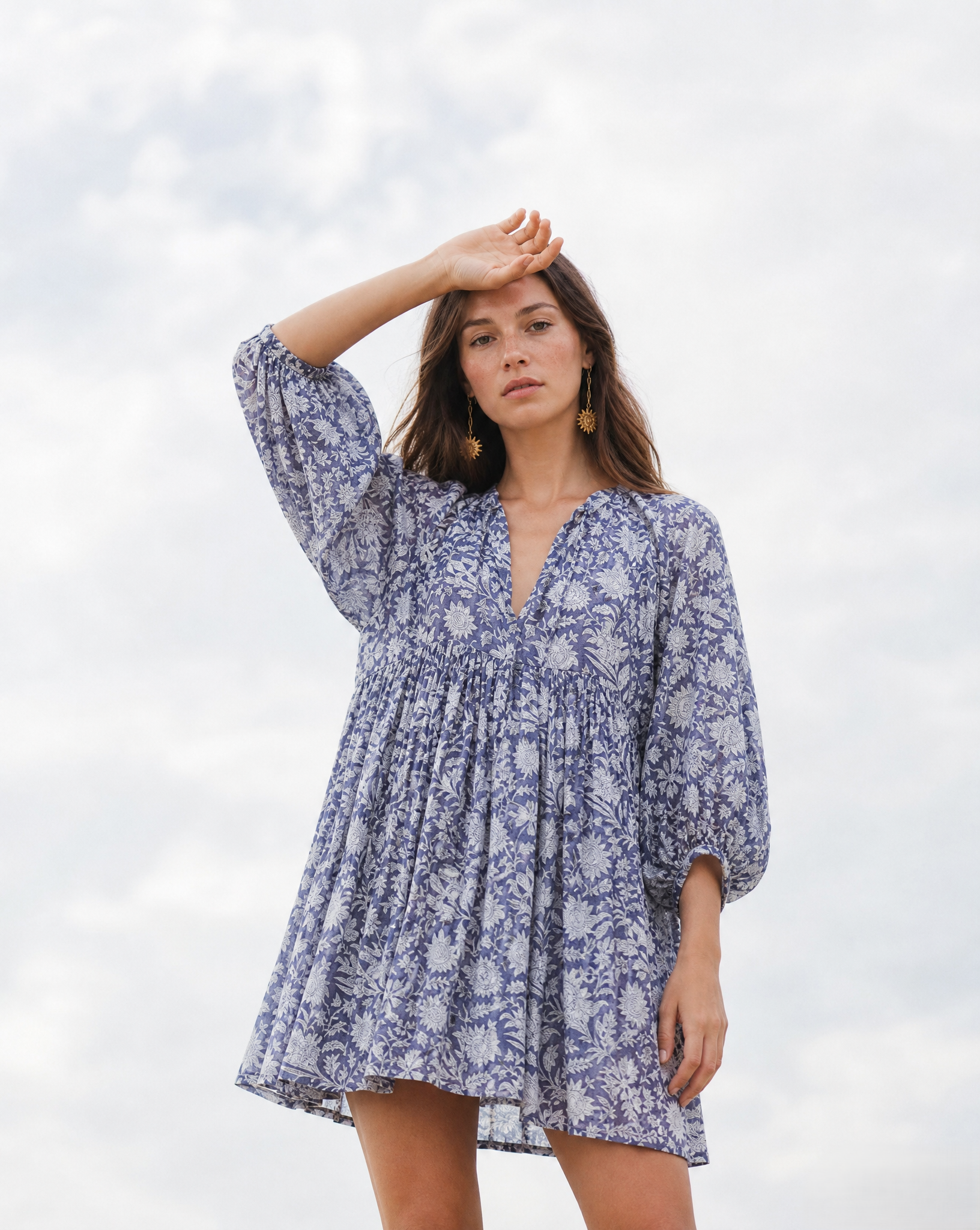 Lavender Meadow Mini Dress - hand block print cotton mini dress, styled look