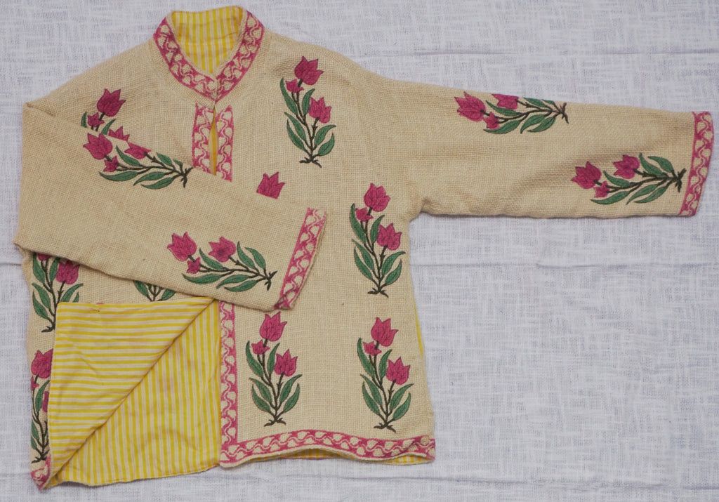 Blue Bloom Embroidered Cotton Slub Jacket | Artisan Boho Outerwear | Handmade in Jaipur