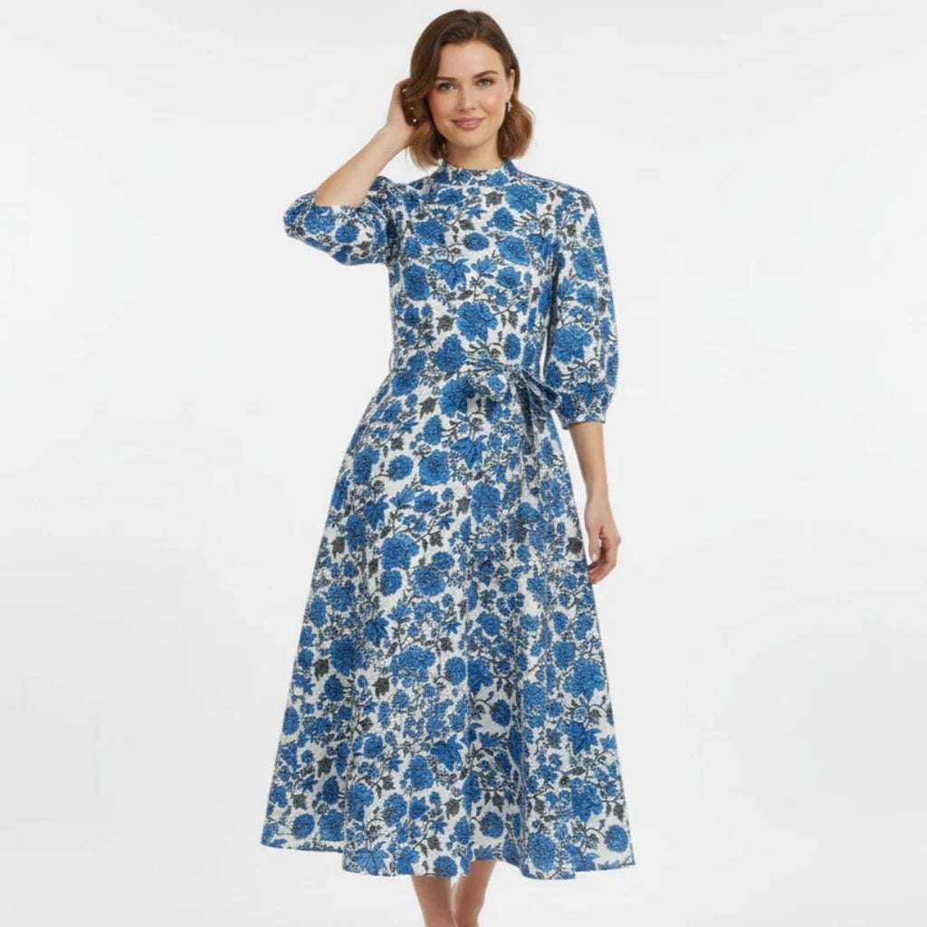 blockprint floral skirt and a charming mock neck