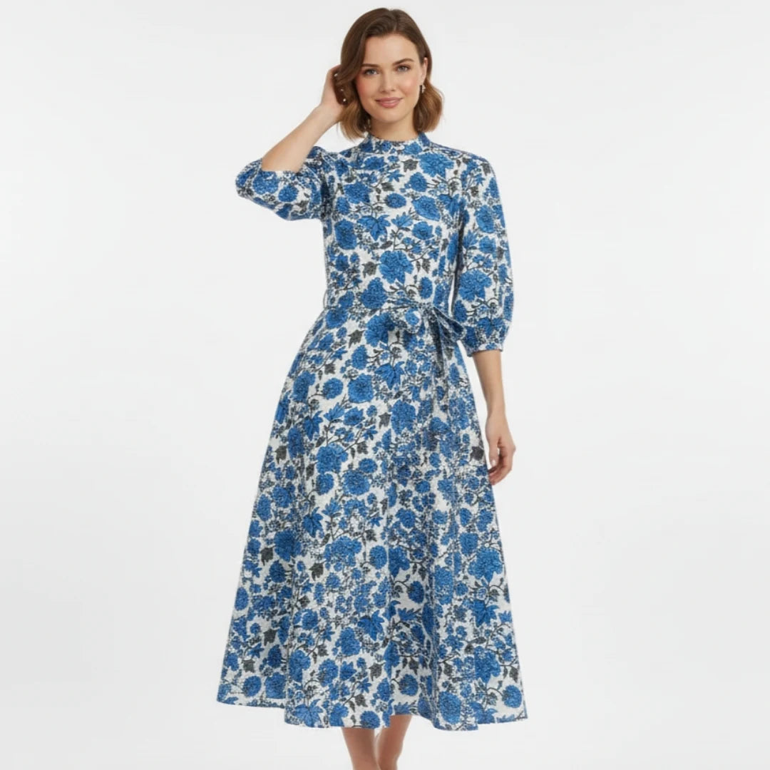 blockprint floral skirt and a charming mock neck