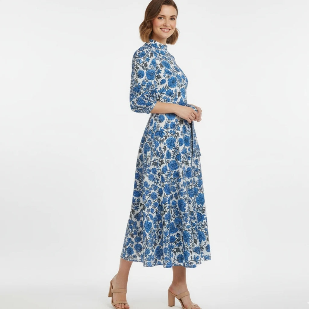 blockprint floral skirt and a charming mock neck