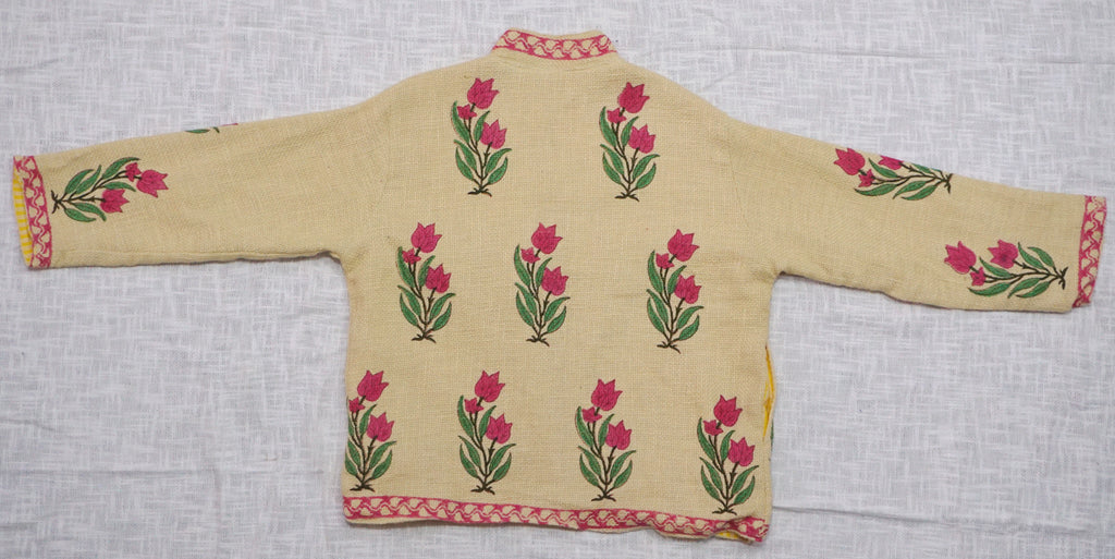 Blue Bloom Embroidered Cotton Slub Jacket | Artisan Boho Outerwear | Handmade in Jaipur