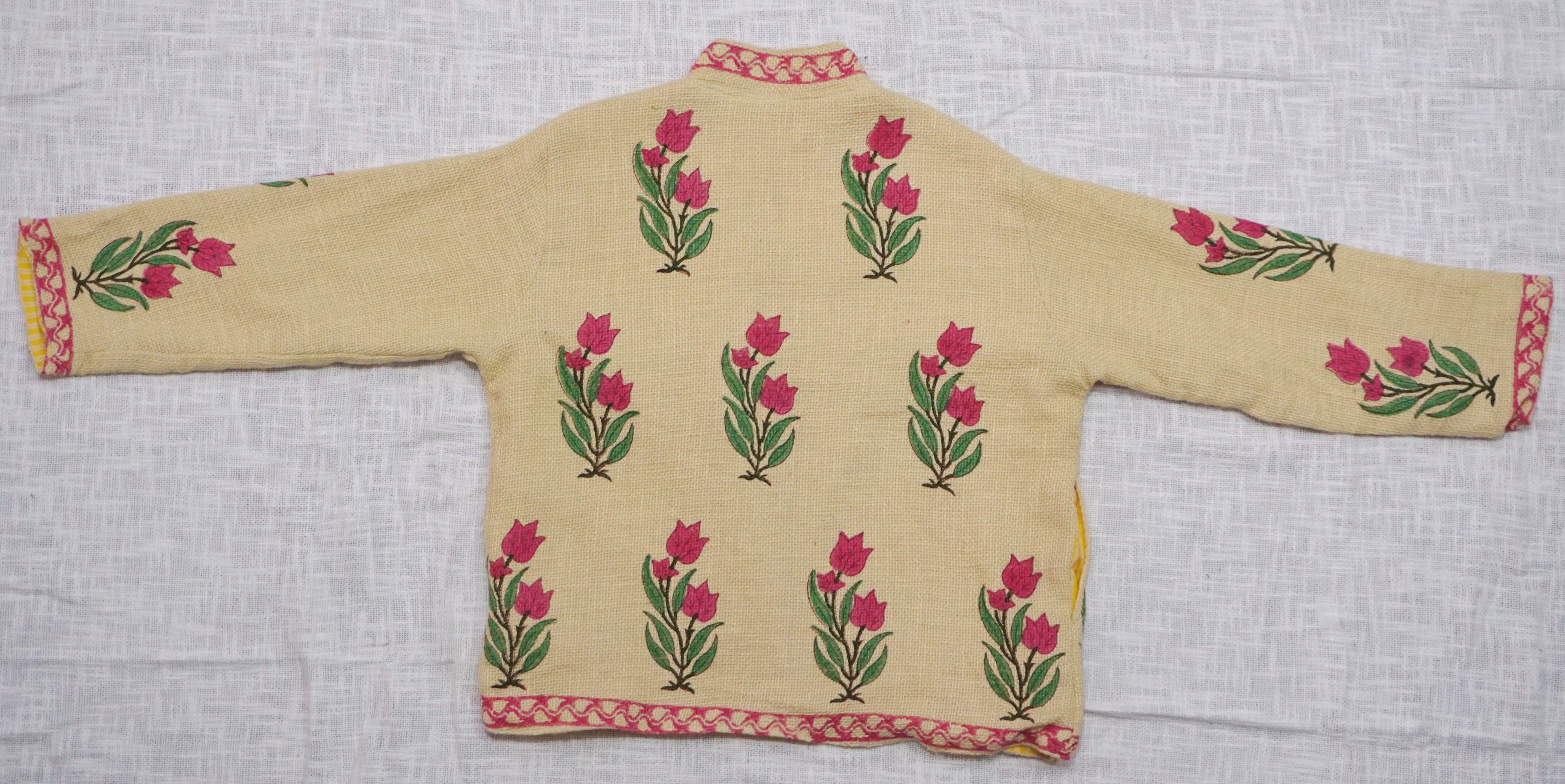 Blue Bloom Embroidered Cotton Slub Jacket | Artisan Boho Outerwear | Handmade in Jaipur