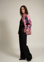 Embroidered Coral Pink Floral Blazer