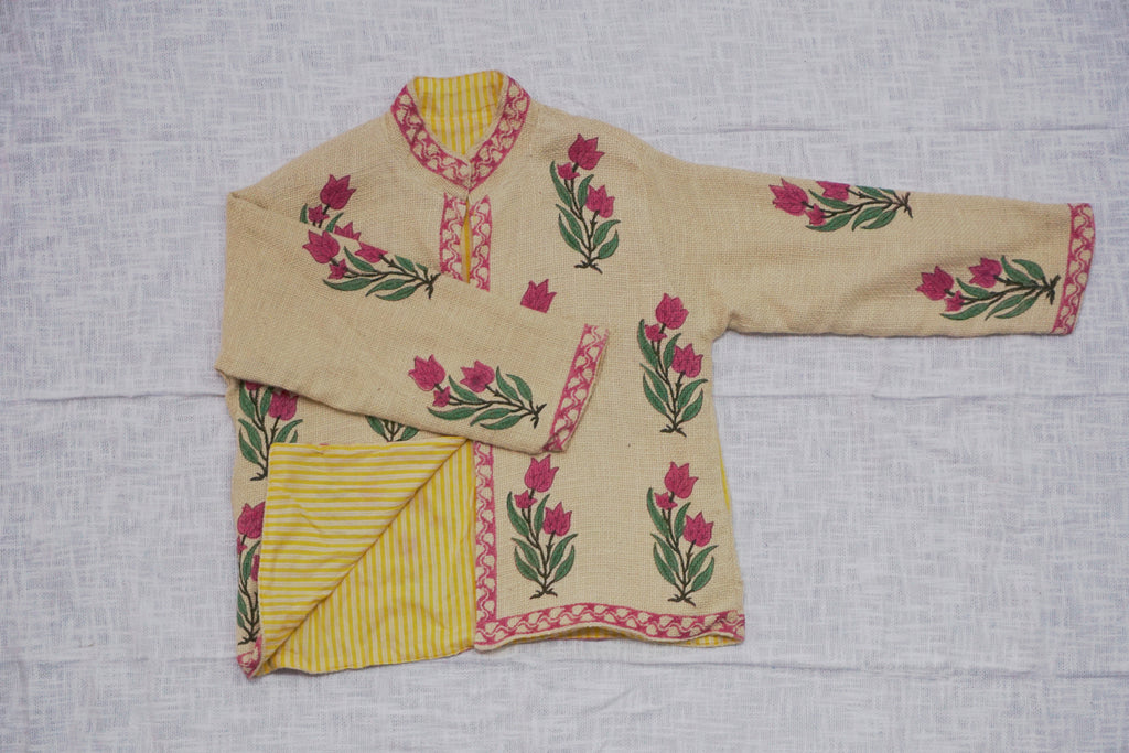 Blue Bloom Embroidered Cotton Slub Jacket | Artisan Boho Outerwear | Handmade in Jaipur