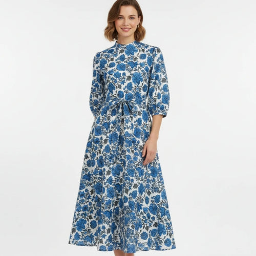 blockprint floral skirt and a charming mock neck