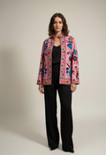 Embroidered Coral Pink Floral Blazer