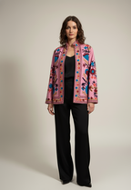 Embroidered Coral Pink Floral Blazer