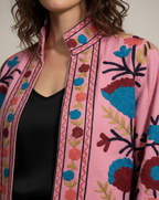 Embroidered Coral Pink Floral Blazer